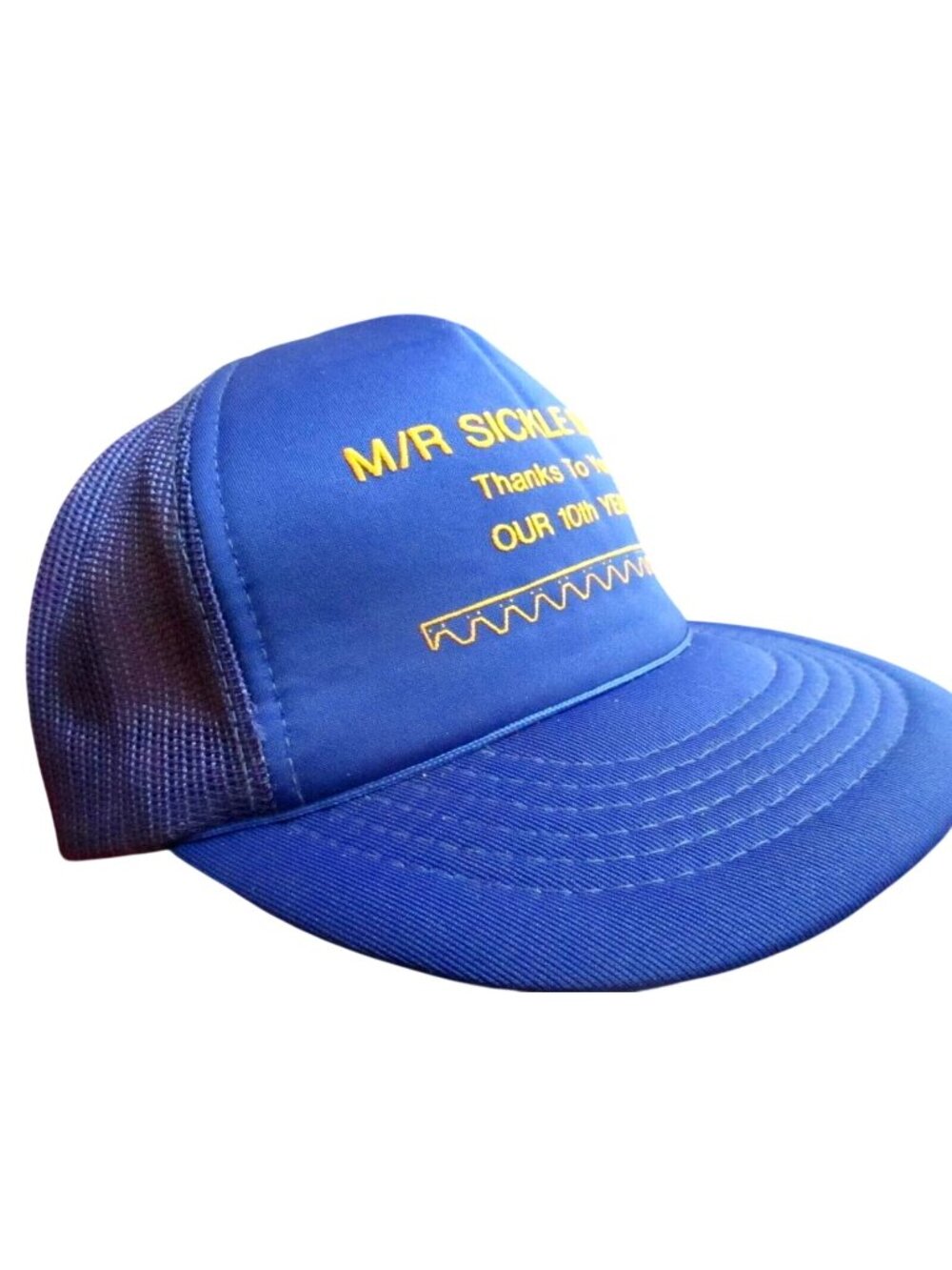 Hat Vintage Snapback Made In Korea M/R Sickle Bars 10th Year Blue Mesh Trucker